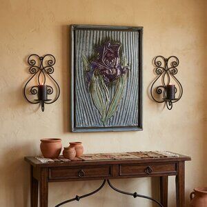 Gothic Wall Sconce Candle Holders Set of 2 Black Wrought Iron Spanish Revival